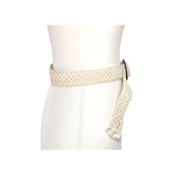 Vintage Macrame Belt Celluloid Buckle Red White Blue Accessories - Picture 8 of 9